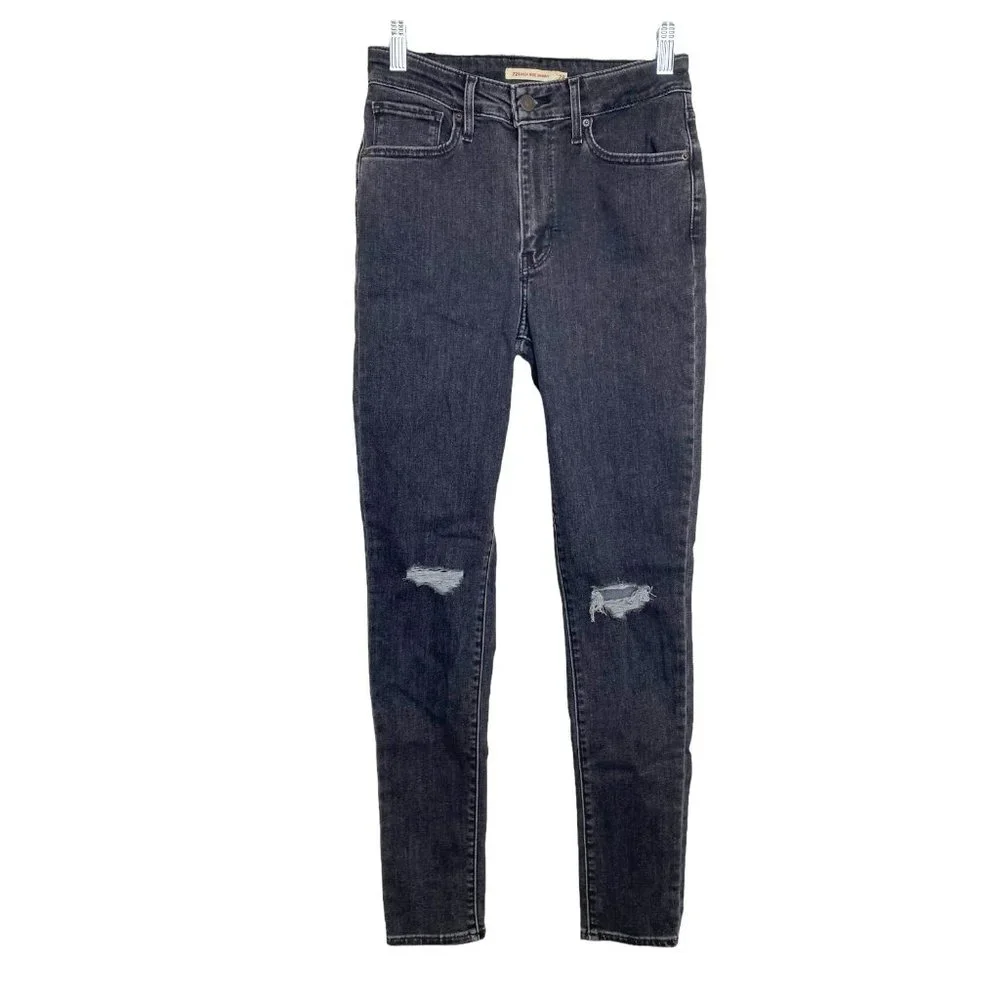 Levis Womens 721 High Rise Skinny Jeans Size 28 Black Distressed Grunge Goth - Picture 1 of 12